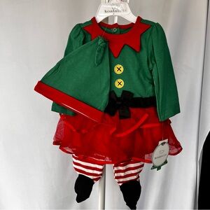 NWT!!! Koala Kids 3 Piece Green and Red Velour Elf Set - size 6-9 Months